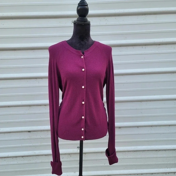 American Rag Cie Size L Purple Berry Viscose Cardigan Sweater Long Sleeve Button - Picture 1 of 7